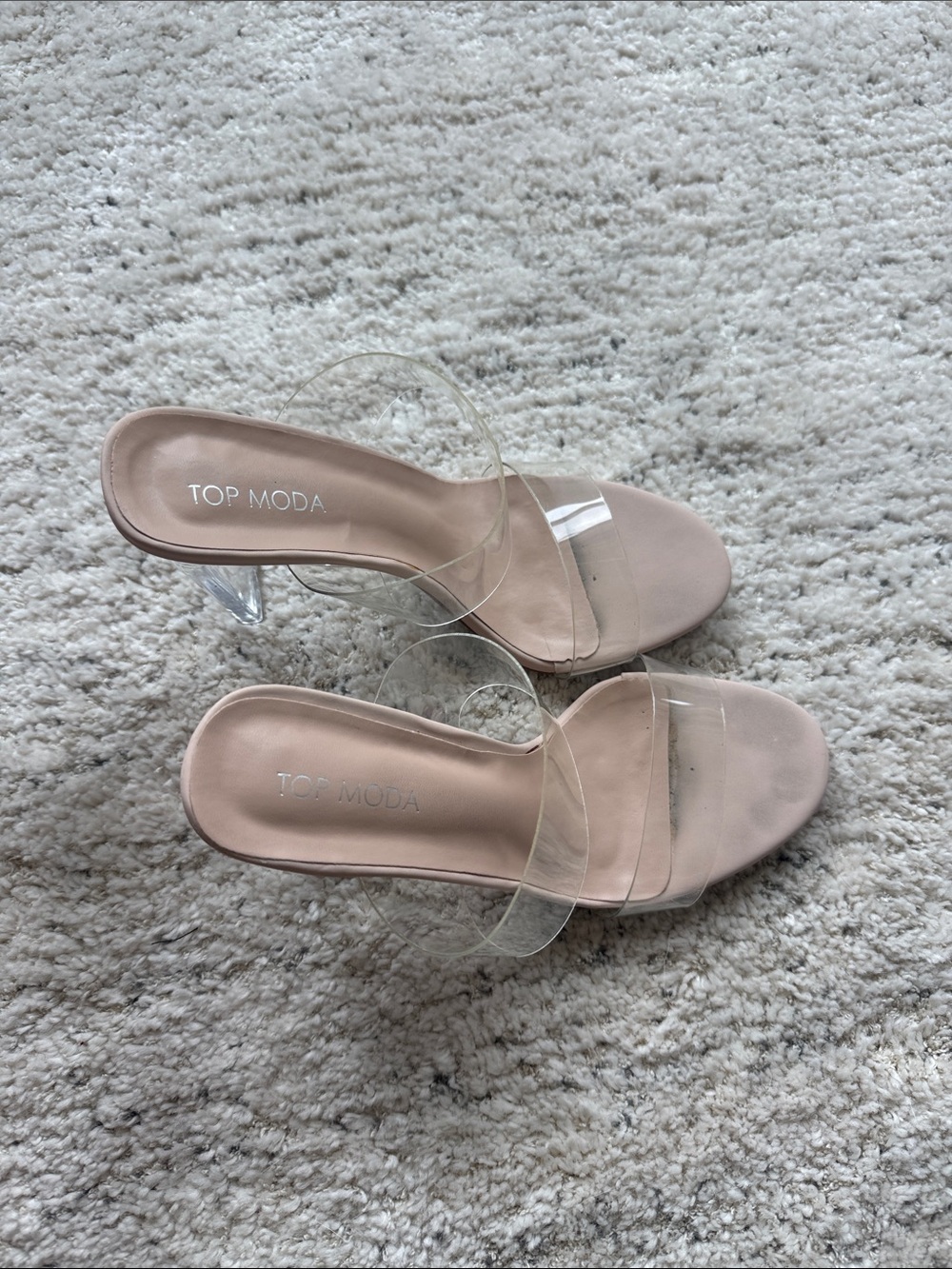 TOP Moda Clear Strap Nude Lucite Heel Sandals - Picture 3 of 4